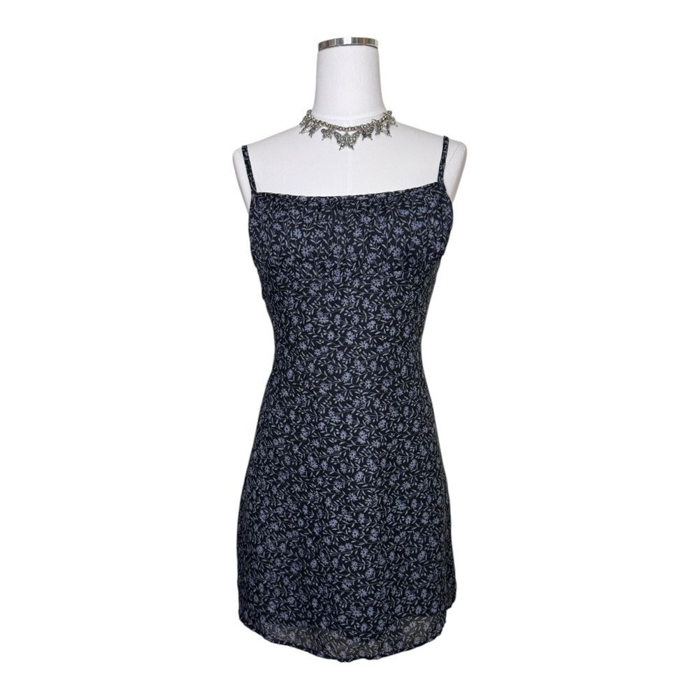 Y2K Rampage Black + Gray Milkmaid Floral Print Whimsygoth Mini Dress Size 7